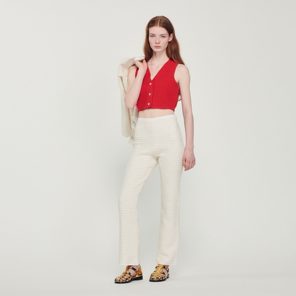 🌻NEW w/tags Sandro Fancy Braid Trim Side Zip Tweed Pants Women’s Size 42 US 10 - Picture 2 of 15